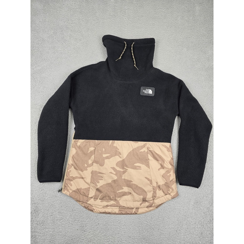 The North Face Sweater Womens Small Black Camouflage Fleece Pullover‎ Pockets